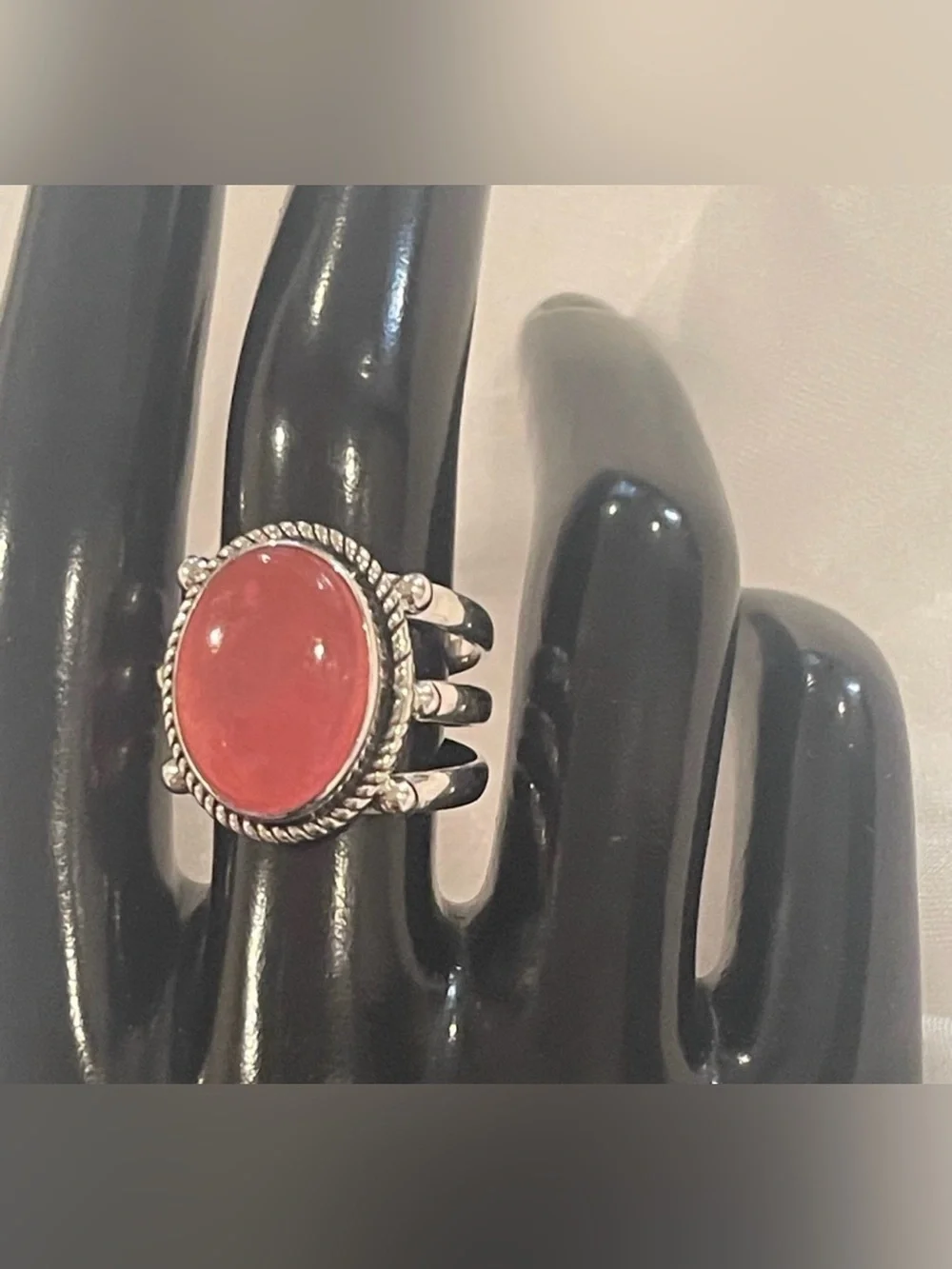 Pink Jade 925 Triple Sterling Silver Ring